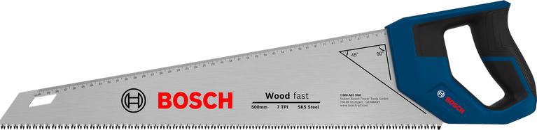 Gergaji tangan Bosch 500 mm 7 TPI untuk memotong kayu.