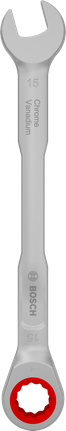 Kunci kombinasi ratchet Bosch 15 mm Chrome Vanadium.