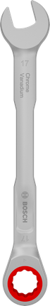 Kunci kombinasi ratchet Bosch 17 mm Chrome Vanadium.