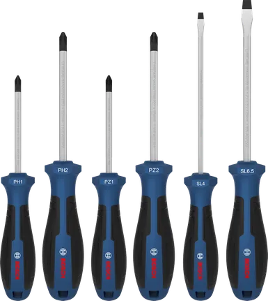 Set obeng Bosch PH/PZ/SL, gagang krom vanadium.