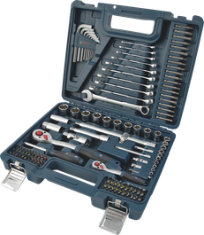Set perkakas tangan Bosch lengkap isi 134 buah dalam kotak biru.