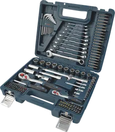 Set perkakas tangan Bosch lengkap isi 134 buah dalam kotak biru.