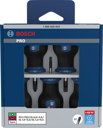 Set PRO Stubby Screwdriver PZ/SL, 5 buah