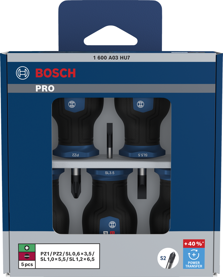 Set PRO Stubby Screwdriver PZ/SL, 5 buah