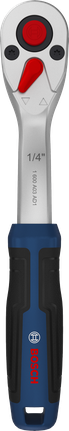 Kunci ratchet Bosch 1/4 inci dengan gagang krom vanadium.