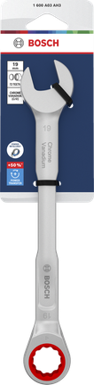 Kunci kombinasi ratchet Bosch 19 mm Chrome Vanadium.