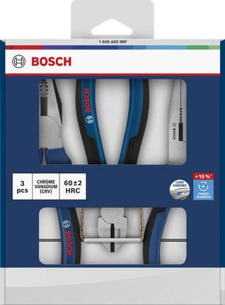 Set tang Bosch isi 3 buah dengan mata pisau yang dikeraskan dengan laser.