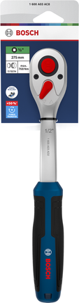 Kunci ratchet Bosch 1/2 inci dengan 72 gigi, bahan krom vanadium.
