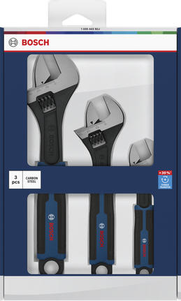 Set kunci pas yang dapat disetel Bosch 3 buah baja karbon.