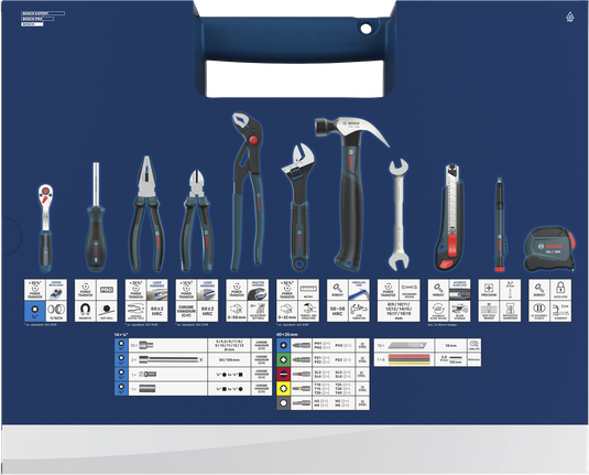 Set Perkakas Tangan Bosch 89 buah dengan kotak penyimpanan.