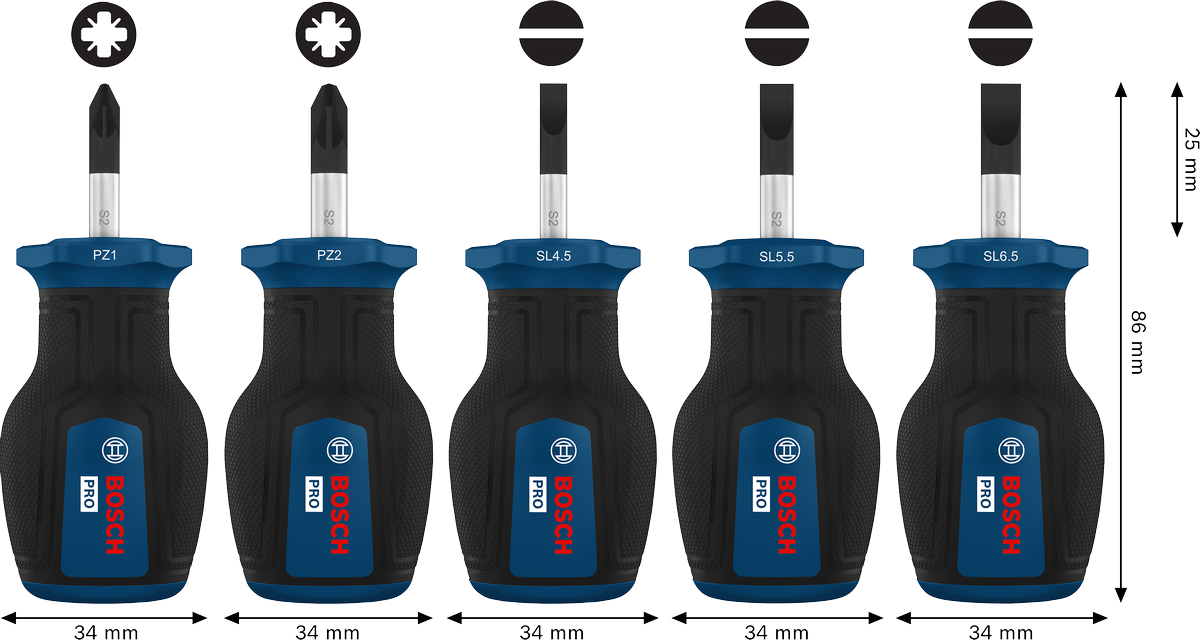 Set PRO Stubby Screwdriver PZ/SL, 5 buah