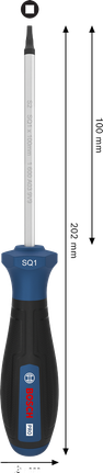 Obeng Bosch PRO SQ1 x 100 mm dengan gagang ergonomis.