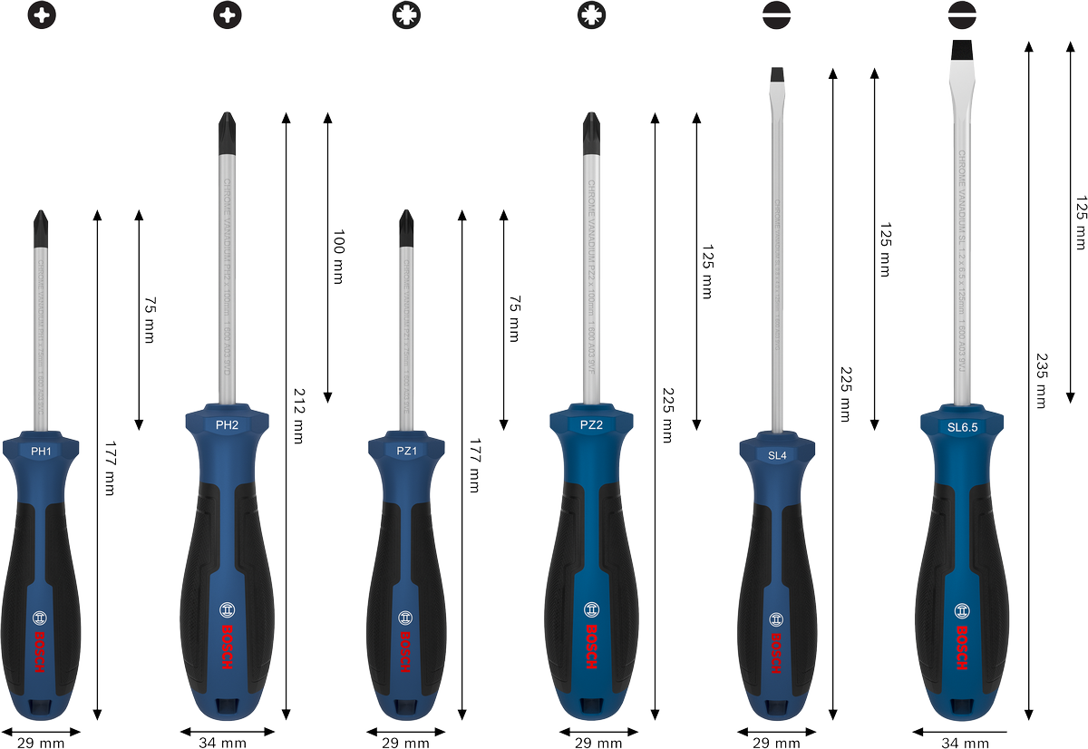 Set Obeng, PH/PZ/SL, 6 buah