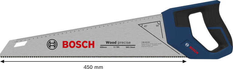 Gergaji tangan Bosch 450 mm 11 TPI baja SK5 untuk memotong kayu.