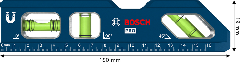 Bosch PRO Billet Torpedo Level 180 mm dengan alas magnet.