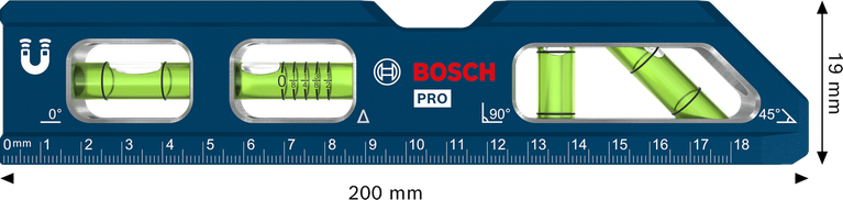 Bosch PRO Billet Torpedo Level 200 mm dengan alas magnet.