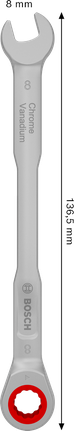 Kunci kombinasi ratchet Bosch 8 mm, krom vanadium.