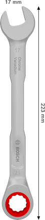 Kunci kombinasi ratchet Bosch 17 mm krom vanadium.