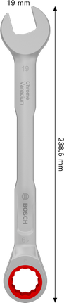 Kunci kombinasi ratchet Bosch 19 mm krom vanadium.