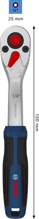 Kunci ratchet Bosch 1/4 inci 150 mm krom vanadium.