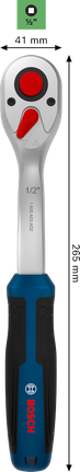 Kunci ratchet Bosch 1/2 inci dengan 72 gigi, krom vanadium.