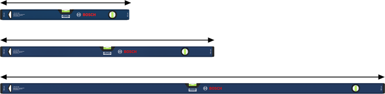 Set Level Kotak Bosch 60/100/180 cm dengan tutup ujung tahan benturan.