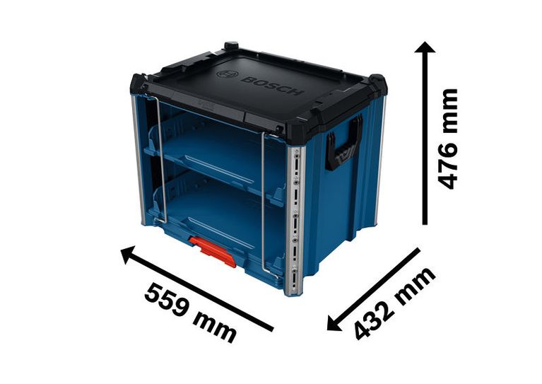 Tas jinjing Bosch L-BOXX Contractor Rack 2 beserta dimensinya.