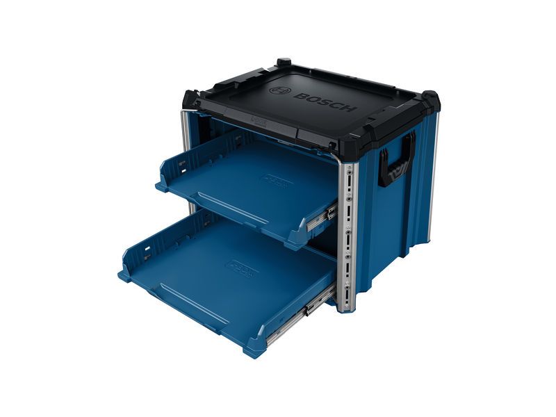 Bosch L-BOXX Contractor Rack 2 tas jinjing dengan dua laci terbuka.